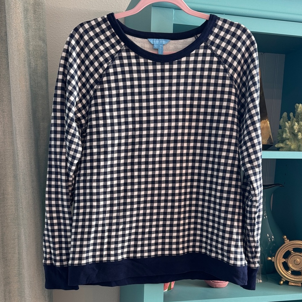 Draper James Navy Gingham Women's Sweatshirt Large